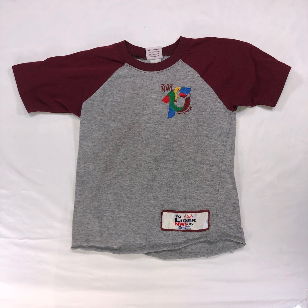 Colegio NWL Raglan T-Shirt Gray Burgundy Embroidered 10th Anniversary Size S